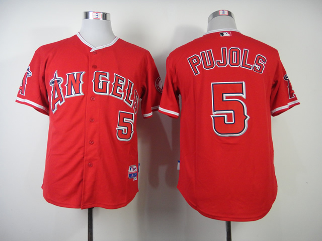 Men Los Angeles Angels #5 Pujols Red MLB Jerseys->los angeles angels->MLB Jersey